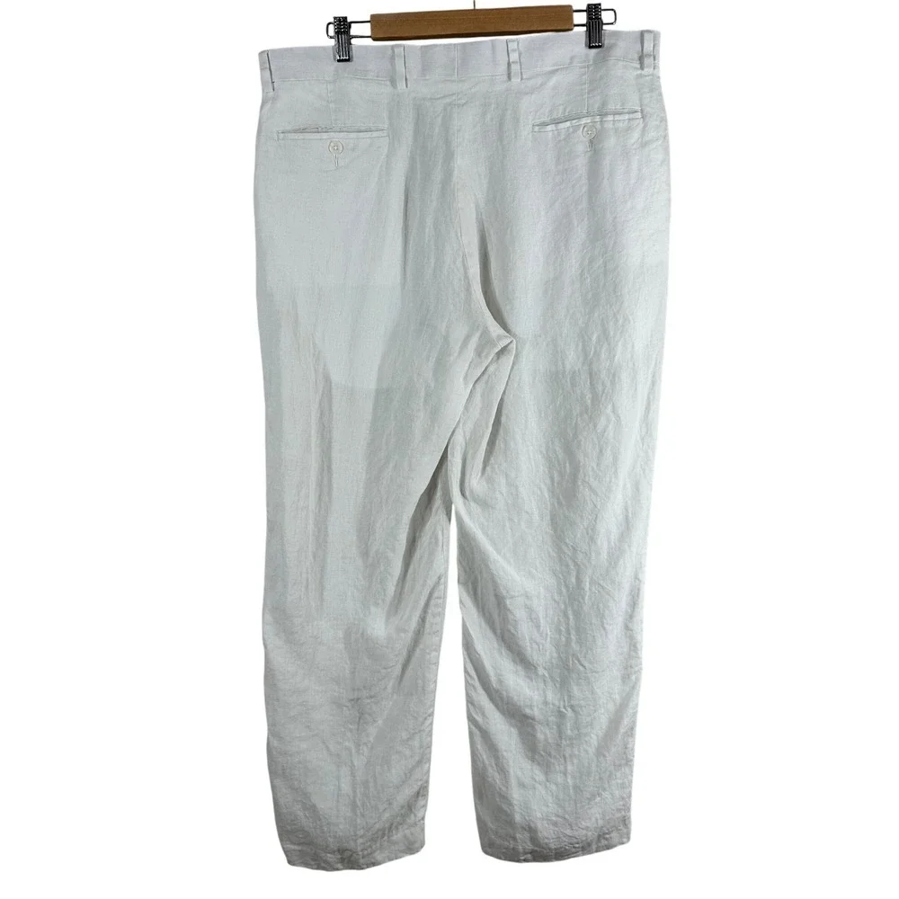 Savile Row Co London Mens White Linen Trousers Straight Leg Pants‎ 35x26
